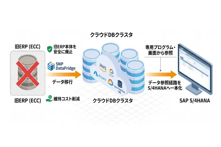 旧ERPデータをクラウドDBへ集約し、S/4HANAから参照